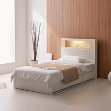 동서가구 미휴레스트 편백나무 LED 호텔식 침대 SS + 독립 매트리스 DF645262, 화이트