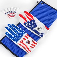 GKAND &i 골프 글러브 남성 오른손잡이 골퍼 왼손 가치 2팩 볼 마커 1 타월 6 USA 플래그 티 3 1/4 남성용 여름 통기성 장갑 세트, 미국 국기