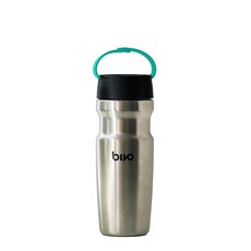 Bivo Trio 단열 스테인리스 스틸 자전거 물병 벤투라 누출 방지 뚜껑 및 클립 가능한 손잡이 이중벽 진공 단열 범용 케이지 핏 - 502.8ml(17온스) 블랙, 17온스, 원시