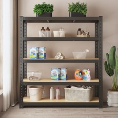 BMYX 튼튼 간단 조립식 철제 앵글 선반, 블랙, 5단