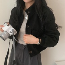 韓版復古法式寬鬆百搭短版外套 防曬外套 女裝 上衣, 【J301】黑色