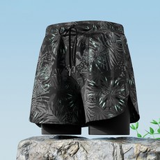 男士雙層寬鬆大碼速乾防尷尬沙灘短褲