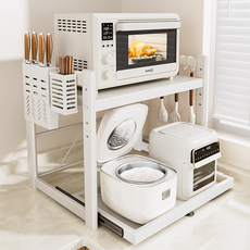 HOMEY NEST 전자레인지 슬라이딩 선반 2단 대용량 높이조절 주방수납 주방후크+젓가락통+칼거치대 증정 HN-C13, 화이트