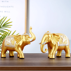재물을 부르는 장식품 골드 코끼리 2p세트 사무실 집 인테리어소품, 황금 코끼리 1세트
