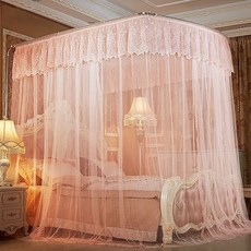고급 길이조절 프릴캐노피 연핑크 S 여아 아이방 공주님침대 커튼모기장, 핑크