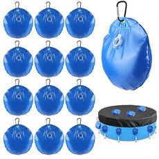 후크 포함 12팩 수영장 커버 웨이트 튼튼한 겨울 수영장 커버 걸이식 가방 원형 타원형 직사각형 및 불규칙한 수영장에 적합한 두꺼운 PVC 수영장 워터 백(블루), 후크 포함 12팩 수영장 커버 웨이트, 튼튼한 겨울 수