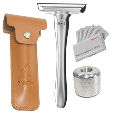 颳鬍刀 手動颳鬍刀 傳統颳鬍刀 安全手動颳鬍刀 剃鬚刀 手動不傷剃須 手動剃須刀颳衚刀可調節鋒利度手動剃須刀修眉雙麵刀片, 刀架+1盒刀片+皮套+底座, 1個