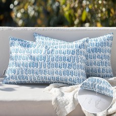 야외용 방수 인테리어 쿠션 2종 세트 솜 포함 북유럽풍 가든 거실 소파 홈데코 장식 소품 로열블루, 20" x 12" (With, Dark Blue