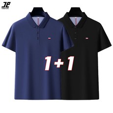 타임퓨어 남성 폴로 셔츠 1+1 쿨론 카라 반팔 티셔츠 터틀넥 상의 빅사이즈 중년 아빠룩 루즈핏 패션 여름 폴로넥 2종 세트