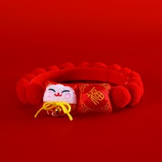 狗狗貓咪新年項圈 彩色球寵物飾品 招財貓款 S號30-38CM, 1個, 招財貓,S=30~38CM
