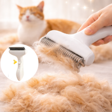 주앙이 원터치푸시 저자극 죽은털제거 반려동물 브러쉬, 1개, 화이트