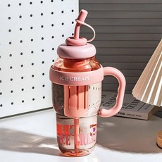 대용량 아이스컵 플라스틱 빨대컵 여성 고급 디자인, 1L, 1개, 핑크(1200ml)