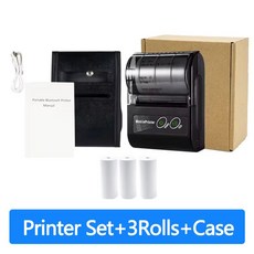 58mm 휴대용 미니 프린터 블루투스 무선 영수증 소규모 비즈니스 바우처 기계 매장을위한, 영국 플러그, Printer 3Rolls Case