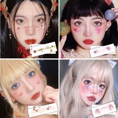 桃園出貨 甜酷少女可愛風創意妝容蝴蝶結創可貼 腮紅貼紙 派對COS酒吧裝扮 4張入, 1個, SD-D