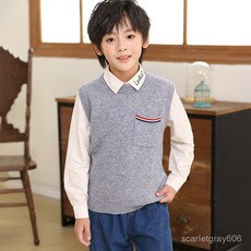 羊毛兒童口袋馬甲 素山羊毛男童秋冬季高端打底羊毛針織衫坎