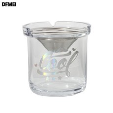 DFMEI 漏斗菸灰缸家用客廳茶几辦公室創意帶蓋防飛灰玻璃菸缸酒吧禮品, 1個, 晶瑩剔透COOL圖案+銀色漏斗:如圖