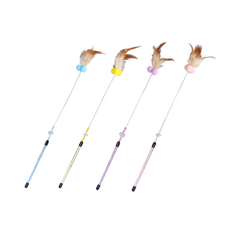 WoW WoW 羽毛絨球鈴鐺逗貓棒 (50cm)，安全材質耐磨耐咬，多色可選, Multiple Colors, 3個