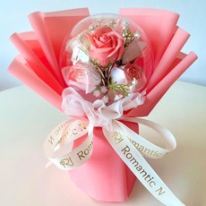 로맨틱앤 풍선꽃다발 카네이션 장미 꽃다발 LED 아크릴 꽃풍선 화환, 코랄핑크+일반형꽃다발