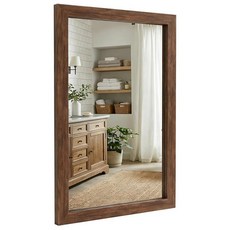 Pocetry 61 x 91.4cm(24 x 36인치) 월넛 브라운 벽 거울 거실용 소박한 중세 모던 장식 거울 싱크대 위 방수 우드 톤 화장대 거울 넓은 트림, Walnut Brown
