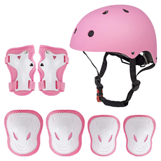 粉色兒童頭盔護具套裝，自行車滑板車安全防護裝備, 粉色, 1套