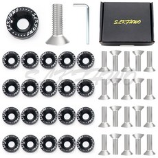 SLKFHWO 6063-T6 경질 알루미늄 합금 펜더 워셔 20피스 CNC 정밀 가공 범퍼 엔진 구획 JDM 자동차 액세서리 드레스업 키트(스크류 워셔-PVD 번드 블루), black, 1개