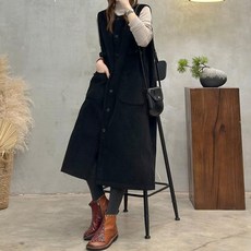 코듀로이 뷔스티에 민소매 디자인 데일리 무드 임산부용, 블랙