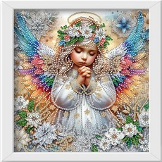 Craftsy 특별한 모양의 비즈 보석십자수 25 x 25 cm 캔버스형 [액자 보함] DIY 세트, 기도하는 천사, 1세트