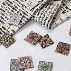 우드 사각 패턴 단추 50개입 바느질 부자재