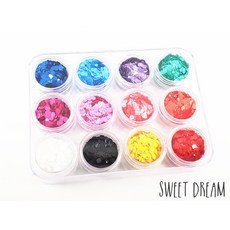 Sweet Dream 美甲亮粉大小亮片混合套組, 1個, 1.霧面純色款12入套組