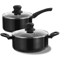 FANOBO도자기 냄비 투피스, 1세트, 편수냄비16cm+양수냄비20cm, 블랙