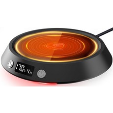 케프왐 커피 머그 워머 - 책상 3 온도 설정을 위한 50W 전기 및 양초 플레이트를 2-9 타이머 스마트 컵 LED 조명이 있는 가정 사무실용 음료 티 밀크, Black