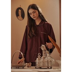 < 메리 투나잇 > 이브니에 피콜로 버건디 와인 도트 커플 여자 남자 잠옷 파자마 홈웨어 세트 신혼잠옷 부모님잠옷