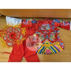 金龍佛具 軟身媽祖 龍袍 鳳袍 平繡 1尺3 1尺6 紅色 黃色 橘色 柑色, 1尺長-1尺3軟身神明穿-鳳-四件套組