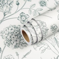 Livelynine Blue Floral Wallpaper Peel and Stick Vintage Navy White Flower Removable French Country, Cottage Floral