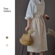 COLORLIFE 옆주머니 자수 밑단 리넨 잎치마, 화이트, 4개