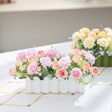귀여운 장미 울타리 화분set 14cm 인테리어 조화 테이블 장식 소품 꾸미기, 1개, 핑크_화이트A