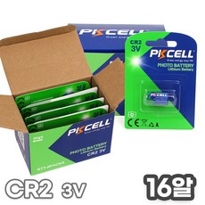 PKCELL 리튬 건전지 CR2 3V 카드팩 1알 부쉬넬 건전지, 16개, 1개입