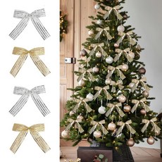 EGMI 크리스마스 트리 장식 선물 포장 다용도 데코용 반짝이 리본 20P, 1세트, 옵션2(골드S10P+ 실버S10P)
