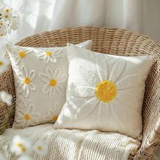 GEEORY 크리스마스 베개 커버 45.7x45.7cm(18x18인치) 자수 트리 장식용 쿠션 케이스 농가 겨울 휴일 장식 소파 및 침대 홈 데코용 (베이지) GX004-1-, 화이트 데이지 GEEORY 129843 8705723