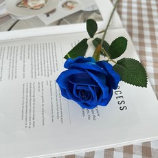 [리브나인] 인테리어 오브제 촬영소품 풍성한 꽃잎 장미 벨벳 로즈 실크 조화 1개(1송이), 1개, 블루