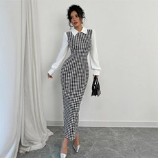 Yellwel 여름 슬림핏 여성 원피스 긴팔DJP