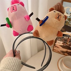 카피바라 집게 머리띠 헤어 띠 핀 밴드 인형 쓸데 쓸모 없는 웃긴 선물 쓸없선 우정 신박템 파티, 1개, 핑크