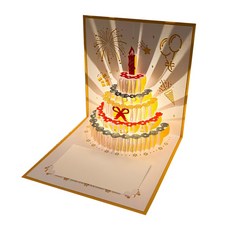 生日蛋糕立體卡片, 【金色+小卡】自動音樂燈光, 1個裝