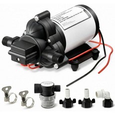 RV용 12V DC 워터펌프 - 설치가 간편한 셀프 프라이밍 4.0 GPM 45PSI 압력 스위치 포함 50 메시 스트레이너 열 과부하 보호장치 다이어프램 RV 선박 캠핑 요트, Black