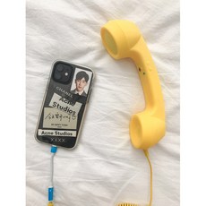 레트로 핸드폰 전화기 마이크 수화기 이어폰 소품 인테리어, 옐로우 이어폰 이어폰 어댑터