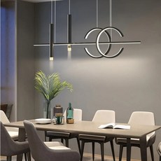 HUGO LIGHTING 雙C幾何吊燈，現代簡約黑色LED餐廳吧台燈飾