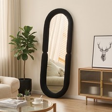 Uri Jip 고급 벽걸이형 인테리어 전신거울 스웨이드 스탠드 거울, 블랙