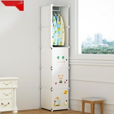 1인용 간이 옷장 학생 기숙사 접이식 슬림 옷장, 6. 화이트 2열4단2행거, 싱글 도어, 조립