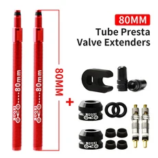 MUQZI 자전거 Presta 밸브 익스텐더 50mm Clincher 타이어 탈착식 코어 도구가있는 내부 확장 어댑터, 17 Removable 80mm Set