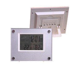 晶冠液晶顯示5合一溫濕度計 電子溫度計 濕度計 電子時鐘 雷霆百貨, 銀色, 1個, 銀色